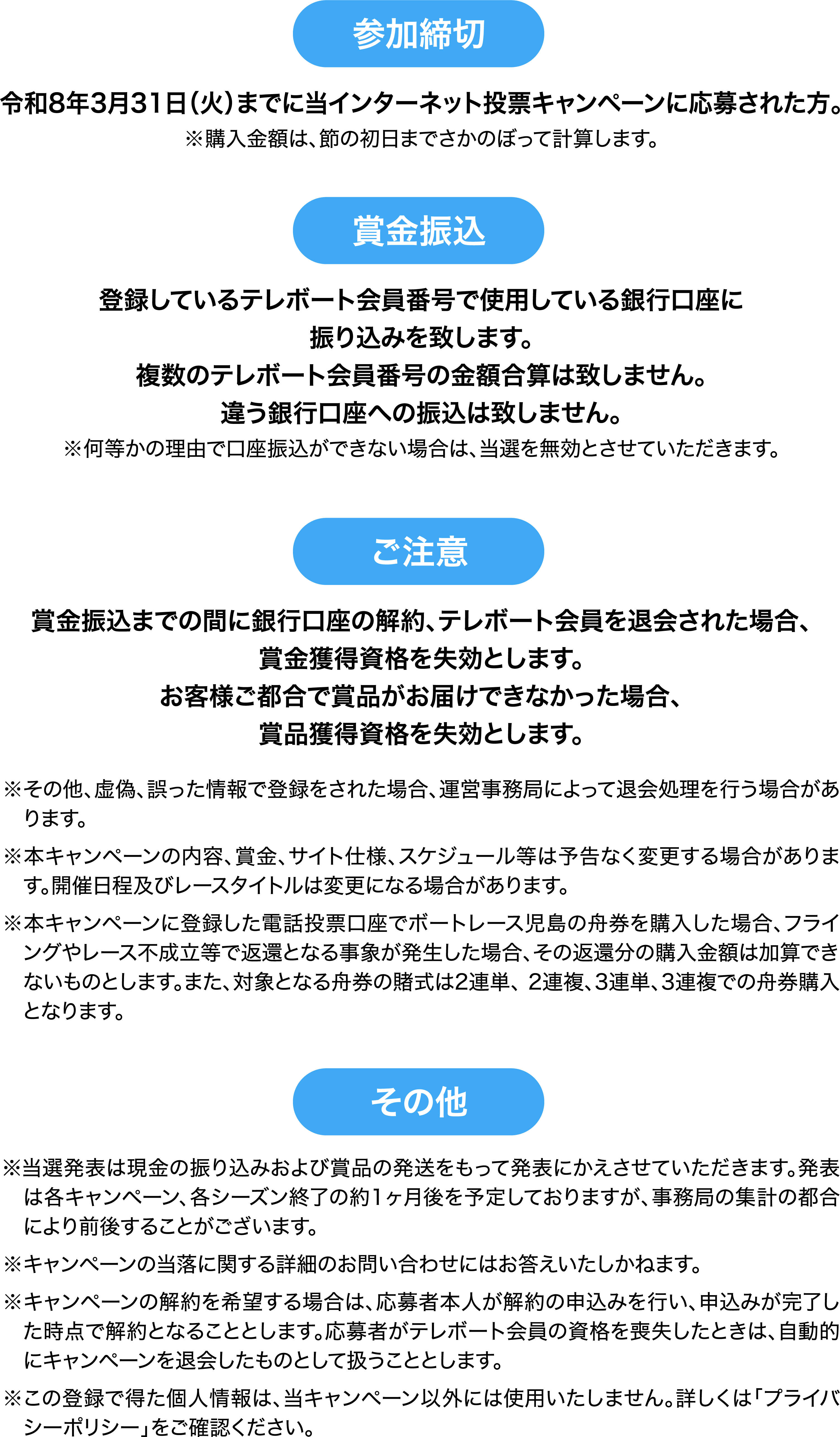 参加締切 賞金振込 ご注意 その他